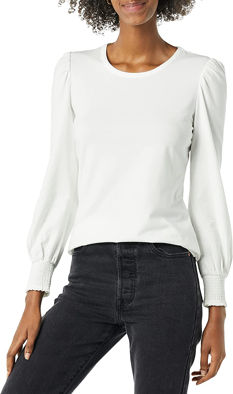 230816040735233_1 Essentials Women's Long-Sleeve Crewneck Smocked Cuff T-Shirt - Image 1